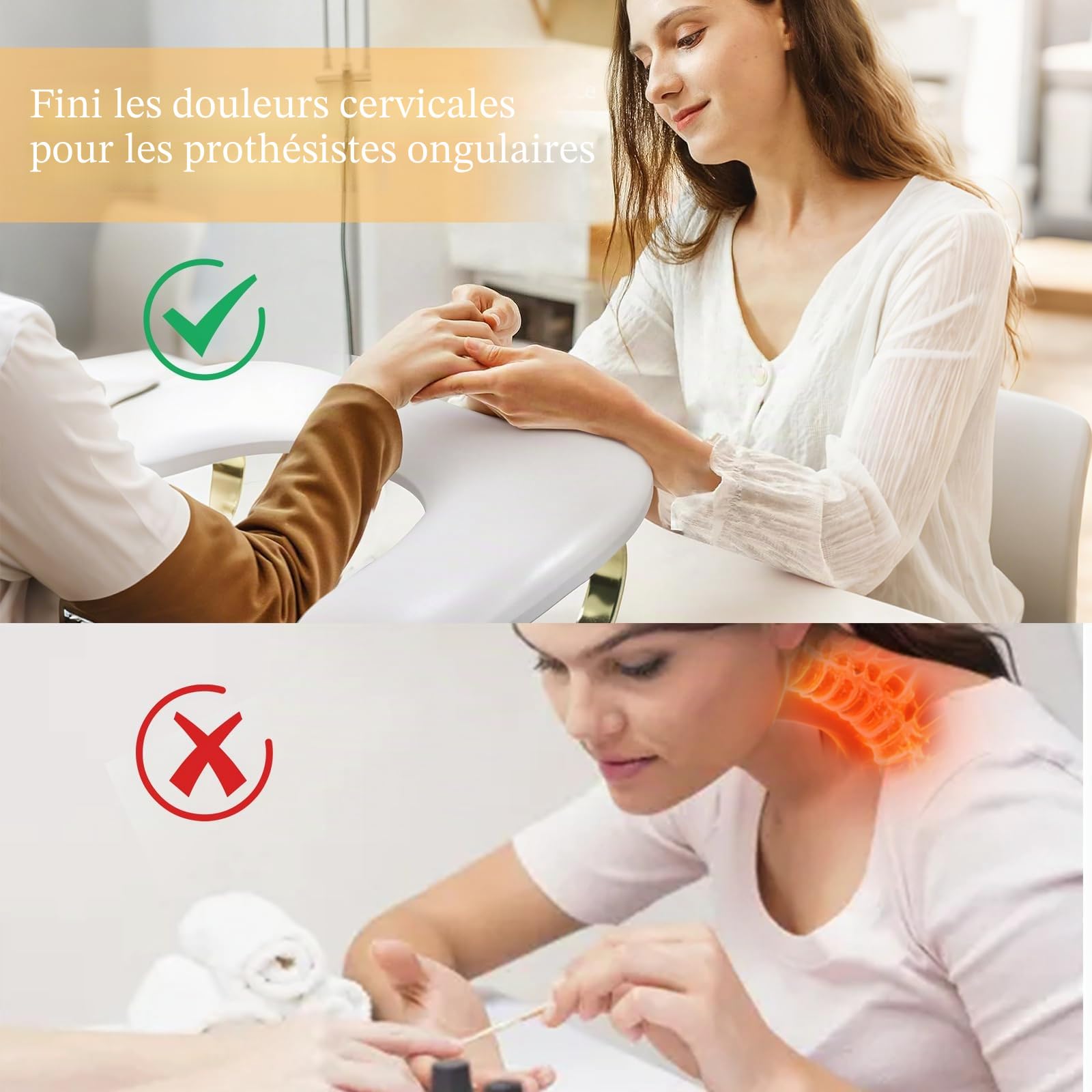 Accoudoir à ongles avec support de téléphone : pliable/réglable/rotatif à 360 ° - Accoudoir en U pour ongles avec repose-pieds incurvé doré - Angle d'inclinaison de 45° - Repose-main pour manucure