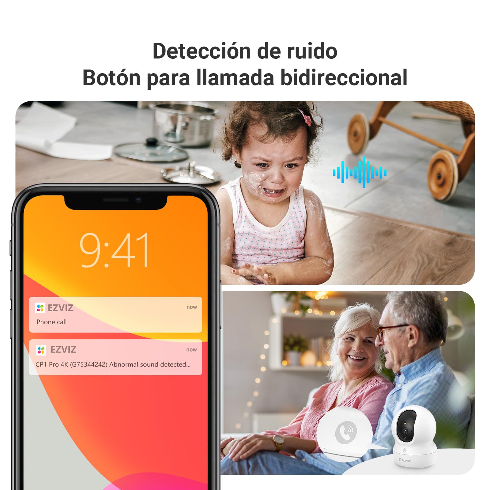 EZVIZ 4K Cámara Vigilancia WiFi Interior 360°, Cámara IP 8MP AI Deteccion de Personas/Ruido, Vision Nocturna en Color, Seguimiento y Zoom Automático, Llamada Bidireccional, Soporta 512GB, CP1 Pro