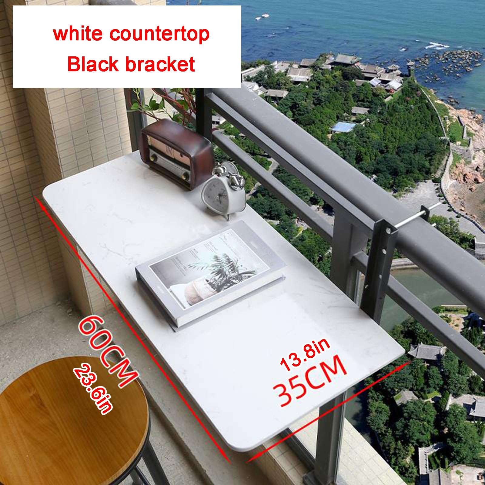Mesa Colgante Ajustable para balcón, Mesa de Bar Plegable para Patio, Jardines, terrazas y Paseos marítimos, Mesa compacta para Exteriores (60 x 35 cm / 23,6 x 13,8 Pulgadas)