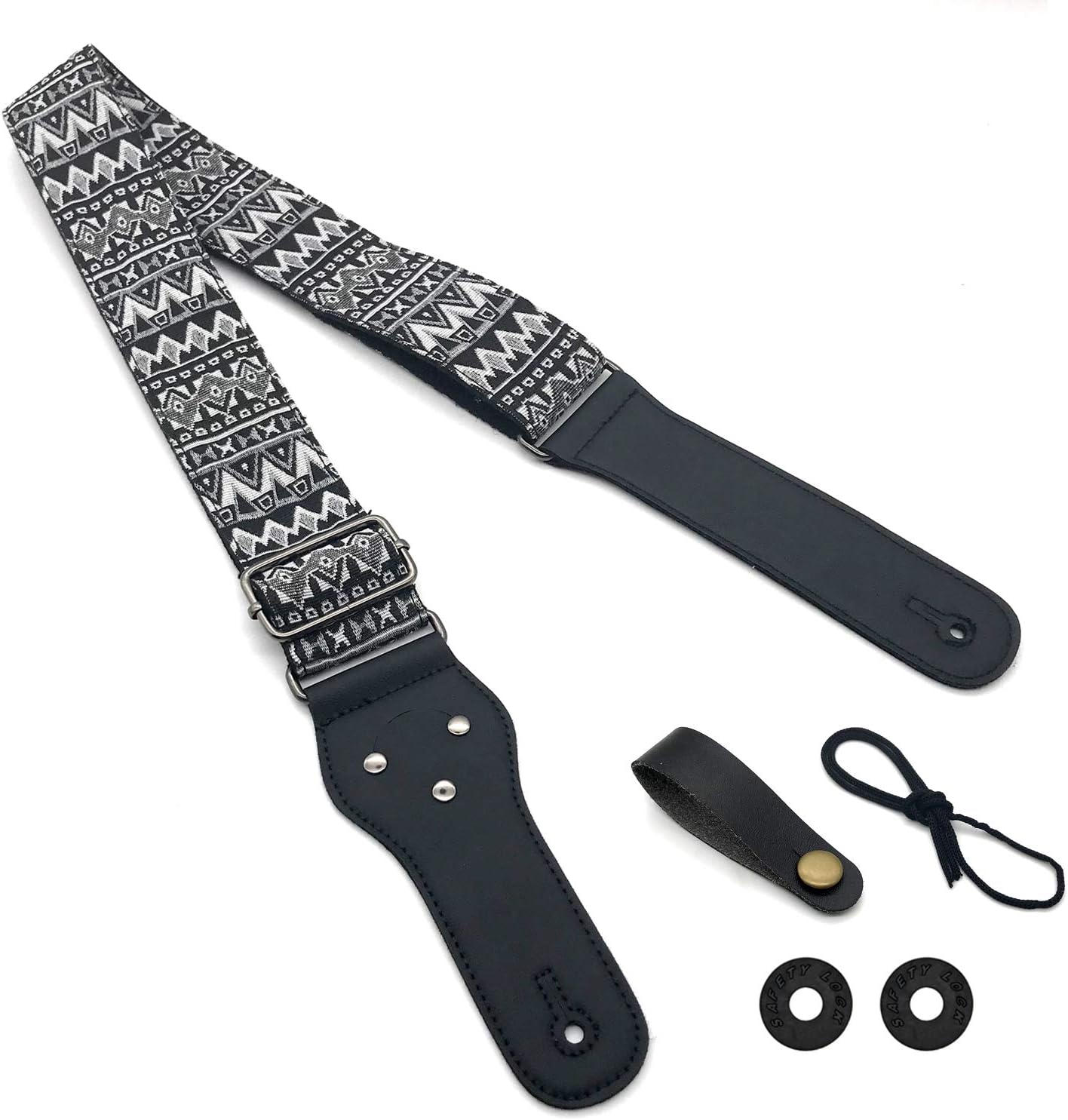 Adjustable Guitar Strap with 2 Strap Locks and 1 Leather Strap Button