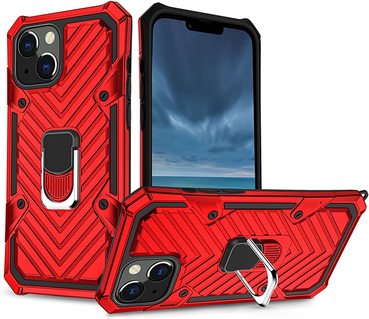 Étui iPhone 13 antichoc rouge avec anneau support magnétique