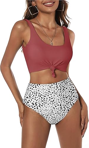 ZAFUL - Traje de baño de dos piezas, cuello redondo, bikini, de cintura alta, para mujer
