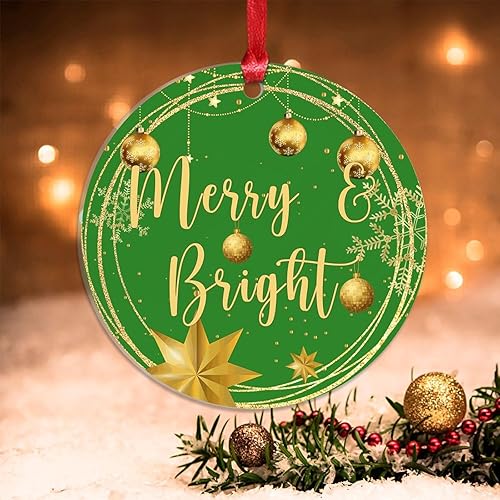 Vista 73 de Christmas Ornament Merry Christmas Y'all Ornament for Christmas Tree Decor Gold Snowflake Ball Wreath Xmas Tree Decorations 3in Acrylic Ornament