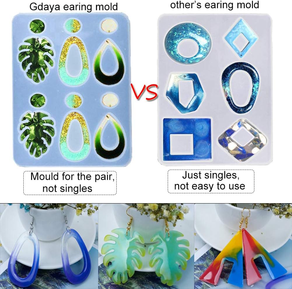 6 PCS Resin Earring Molds,Gdaya Retro Drop Dangle Style Resin Jewelry Silicone Molds Including Earring Hooks,Jump Rings,Trendy Earring Epoxy Resin Molds for DIY Women Earrings,Jewelry Making (6pcs)
