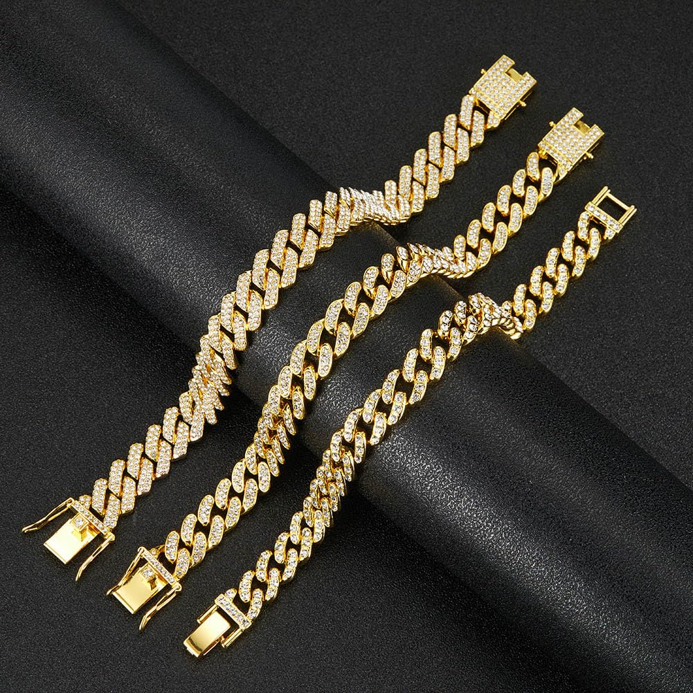 Tobilleras de oro y plata para mujer, tobilleras de eslabones cubanos de talla grande, tobillera de eslabones en capas, juego de tobilleras con diamantes de imitación, joyería de oro y plata 5