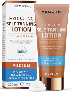YEOUTH Self Tanner with Cocoa and Shea Butter for Face and Body, 7.5oz