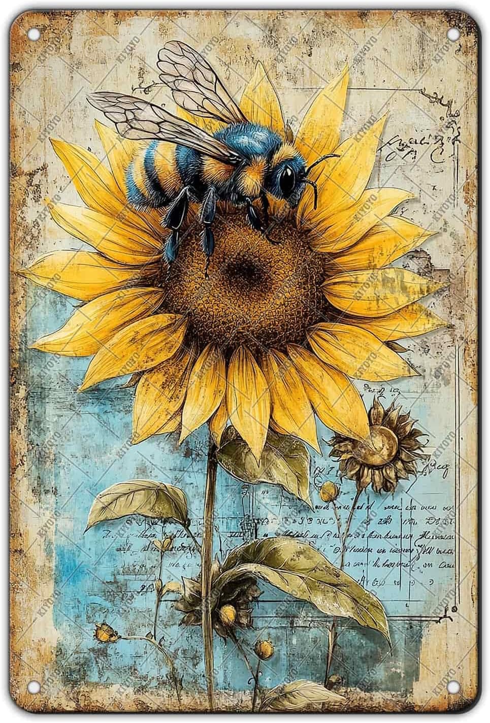 Funny Garden Signs Outside Bee Sunflower Tin Poster Home Patio Backyard Farmhouse Porch Yard Sign Home Bathroom Office Wall Decor 12x8 Inch