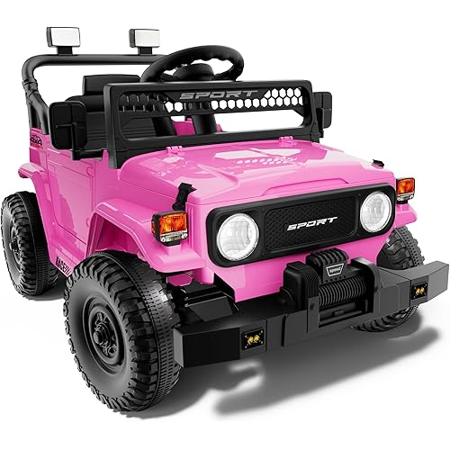 12V 7Ah Ride On Car with Remote Control for Girls,3 Speeds,Outdoor Electric Car Toys for Toddlers 1-3,Kids 3-5,Battery Powered,Spring Suspension,LED Lights,Music (Pink)