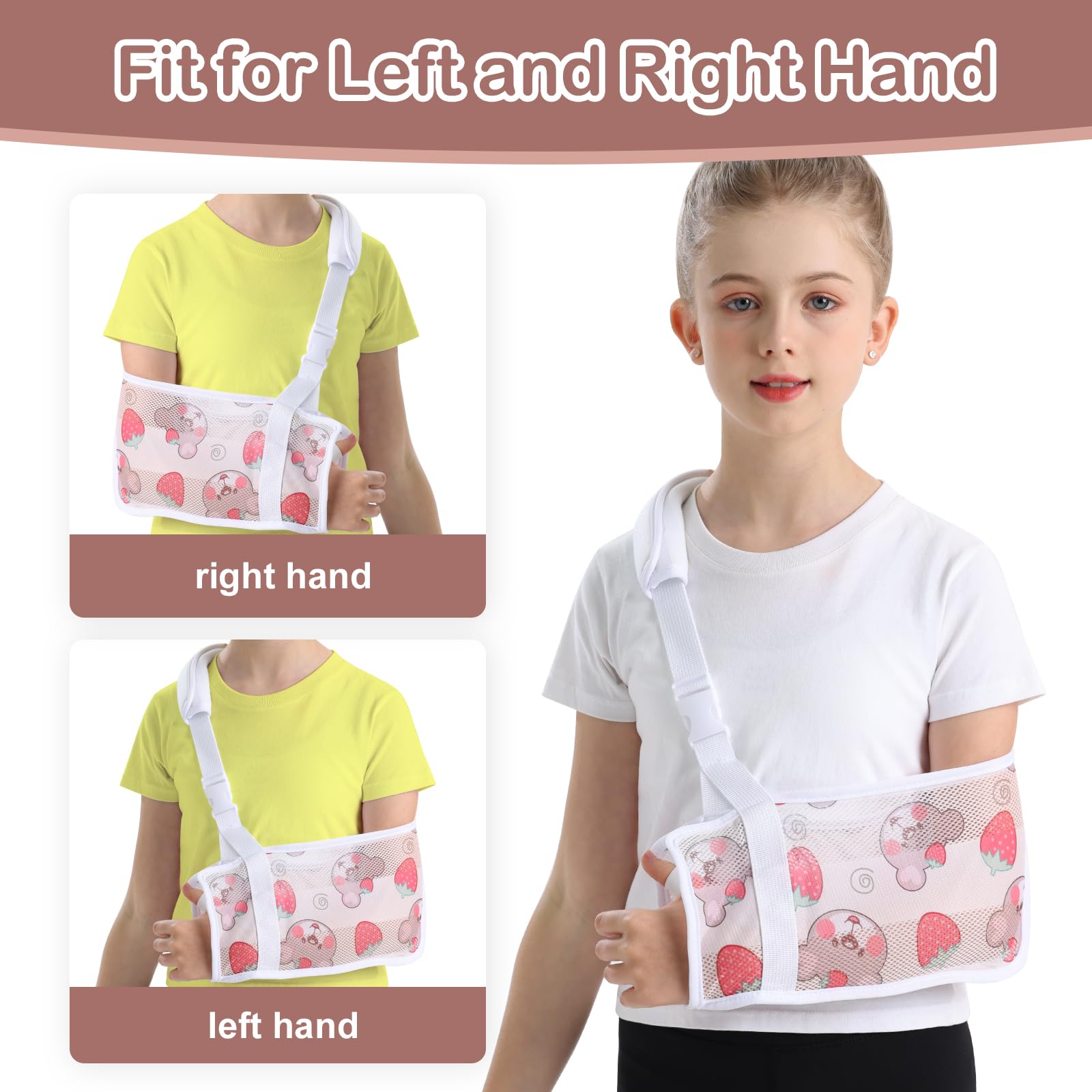 Kids Arm Sling for Broken Arm Torn Rotator Cuff Shoulder Elbow Wrist injury Mesh Pediatric Child Toddler Brace Support for Children Girls with Bear (Small)