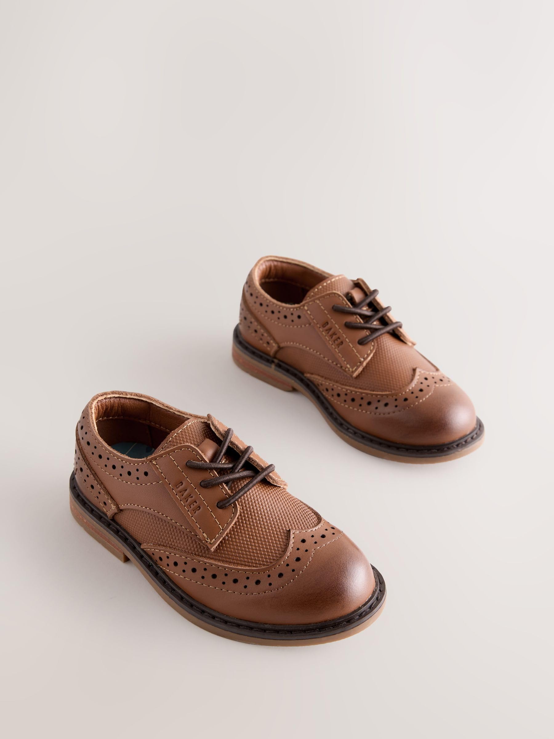 Ragazzo Scarpe Brogue Eleganti in Pelle Marrone Chiaro
