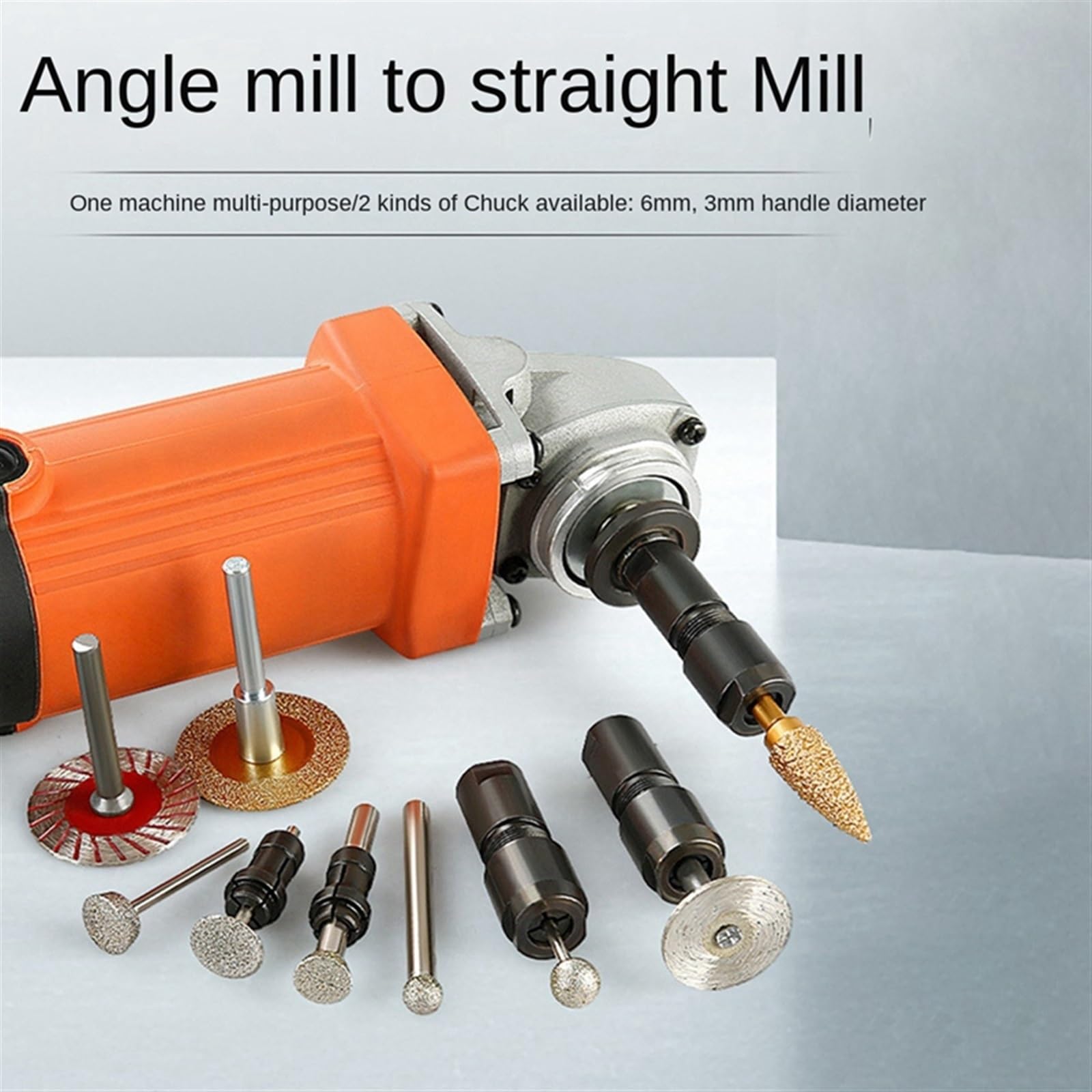 Angle Grinder Adapter Kit – Convert 100-Type Grinder To Straight Grinder/Drill With 3mm & 6mm Chuck (M10 Thread)