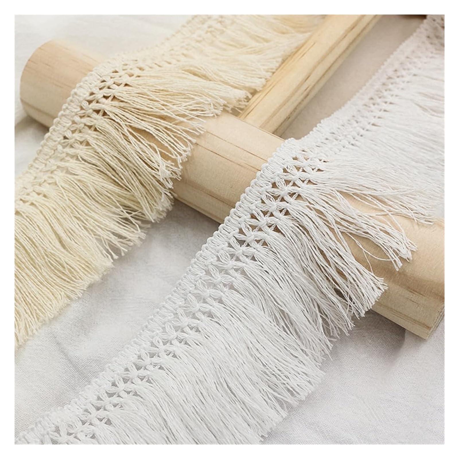 ベージュフリンジ付きトリム　11m80cm まとめ売り Amazon.co.jp: リボン生地トリムフリンジ、縫製用トリム、コットン