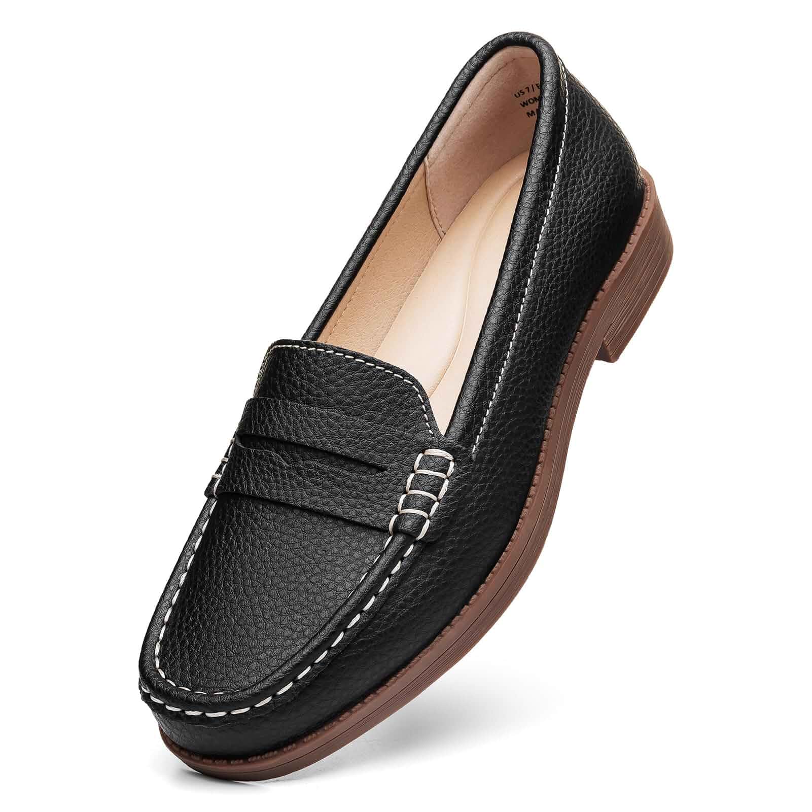 Women's Comfortable Leather Penny Loafers Slip On Business Casual Dress Shoes Lightweight Office Work Flats Everyday Walking Shoes for Women