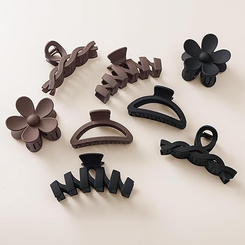 8PCS Hair Clips for Women, Flower Claw Clips for Thick Hair, Non-Slip Hair Accessories with Multi-Styles, Neutral Colors Hair Claw Clips and Variety Pack, Ideal for Girls