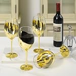 MyGift Modern Brass Long Stemmed Wine Glasses for White or Red Wine with Elegant Angled Design, Set of 4