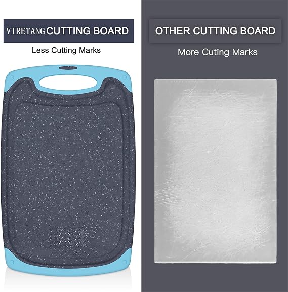 Plastic Cutting Board, 3 Pieces Dishwasher Safe Cutting Boards with Juice Grooves, Easy Grip Handle, Non-Slip, with Grinding Area for Grinding Garlic and Ginger(aqua)