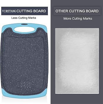 Plastic Cutting Board, 3 Pieces Dishwasher Safe Cutting Boards with Juice Grooves, Easy Grip Handle, Non-Slip, with Grinding Area for Grinding Garlic and Ginger(aqua)