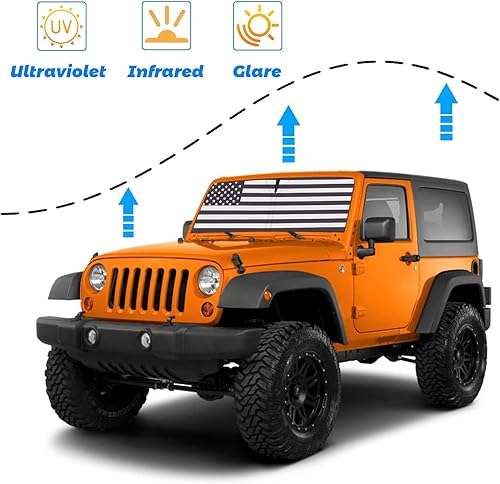 Miniatura 2 de Moricere Parasol mejorado para parabrisas con bandera de Estados Unidos para Jeep Wrangler TJ JK JKU 1997-2018, visera plegable para parabrisas que