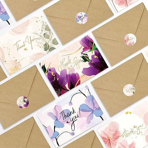 Miniatura 3 de Juego de tarjetas de agradecimiento a granel, 120 piezas incluye 40 tarjetas de agradecimiento en blanco con 40 sobres y 40 calcomanías, perfecto