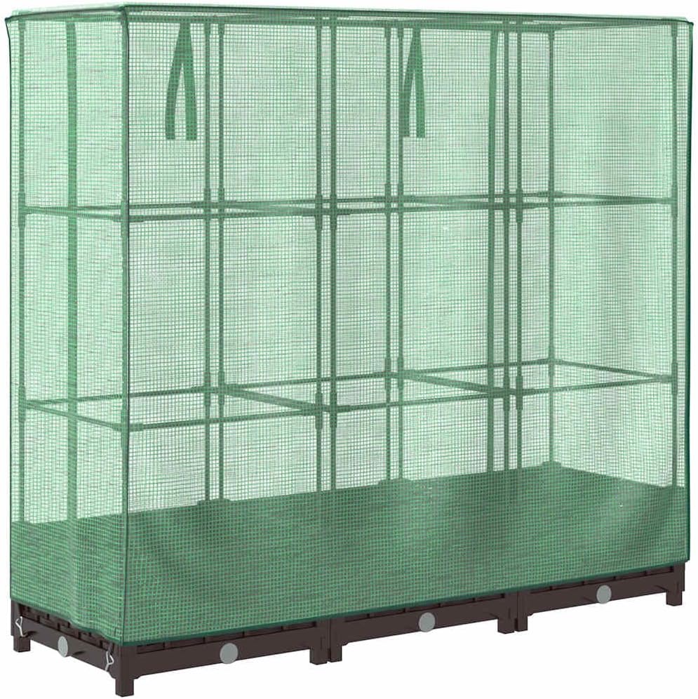 Raised Garden Bed Brown, Polypropylene Rattan Style Outdoor Planter Box with Greenhouse Cover, 47.2x15.7x48.4 Inch Tall for Vegetables, Herbs, Flowers