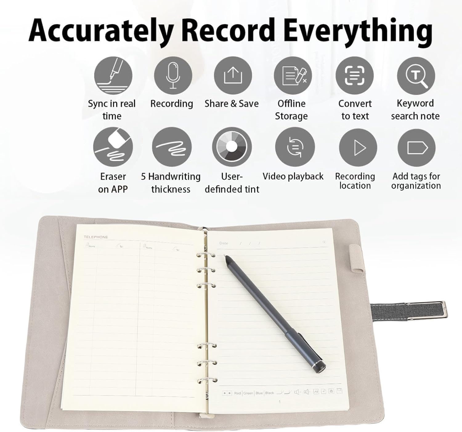 EBTOOLS Smart Digital Pen Notebook Set, Reusable Notebook with Smart Pen for Note Taking, Real Time Sync to Phone Convert to Text Store Share Handwritten Notes, Compatible (Black)