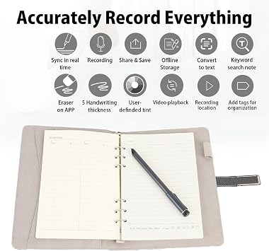 Smart Pen & Note Set, Digital Pen, Real-Time Sync Digitization, Memo Storing and Sharing, Smartpen Writing Set Compatible with Pad Phone Black