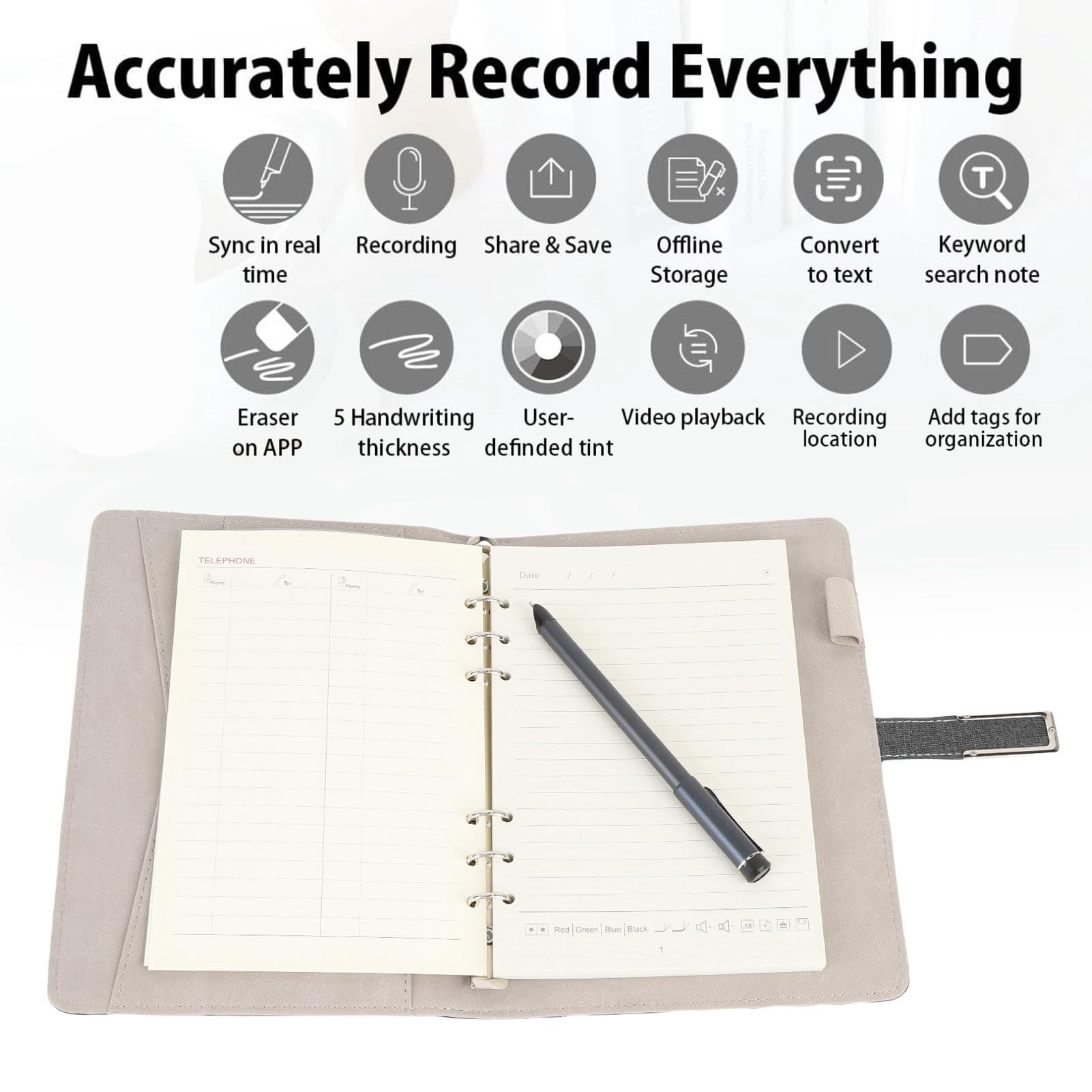 Sxhlseller Smart Digital Pen Notebook Set, Digitales Notizbuch mit Stift - Echtzeit Synchronisations und Textkonvertierung, OCR-Erkennung, Cloud-Speicher für Notizen und Zeichnen (Black)