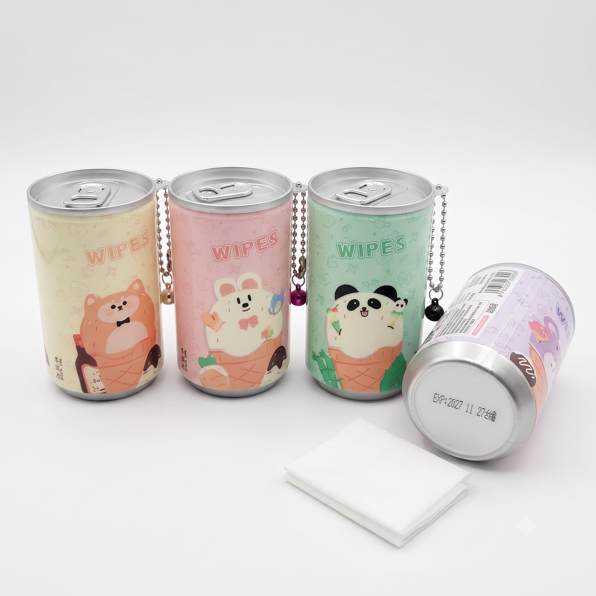 Travel Wipes Dispenser with Keychain, Cute Animal Design, Multi-Purpose, Compact Size, 4 Pack 30-Pieces Mini Wet Wipes Tissue in Cartoon Printed Portable Tin Wet Wipes-image-43