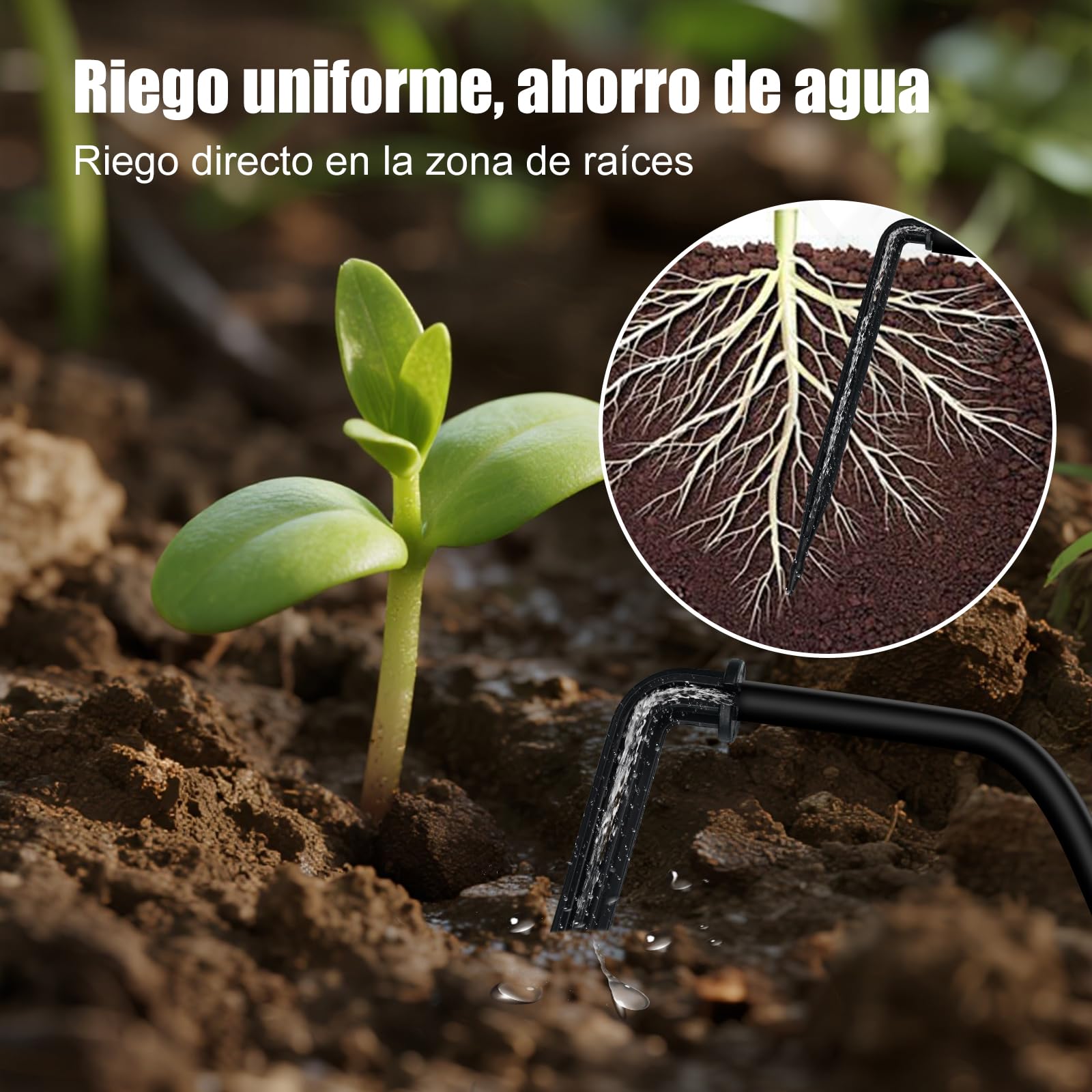 Uzoli SOP17 Sistema de riego solar para jardín con batería de 2200 mAh | Riego por goteo con tubo de 10 m, Riego automático para balcón, bancal elevado, invernadero y plantas en maceta, IPX5