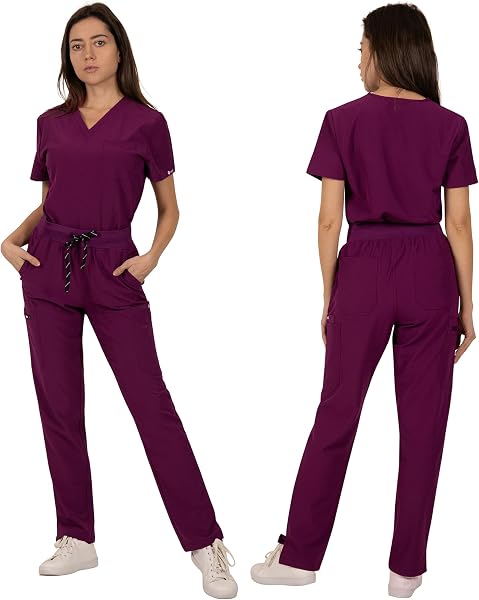 B-well Bella Damen-Schrubb-Set Schlupfkasack + Schlupfhose Set Medizin Arzt Uniform Schlupfjacke Oberteil mit Hose Medizinische Berufsbekleidung mit Elastan - 3