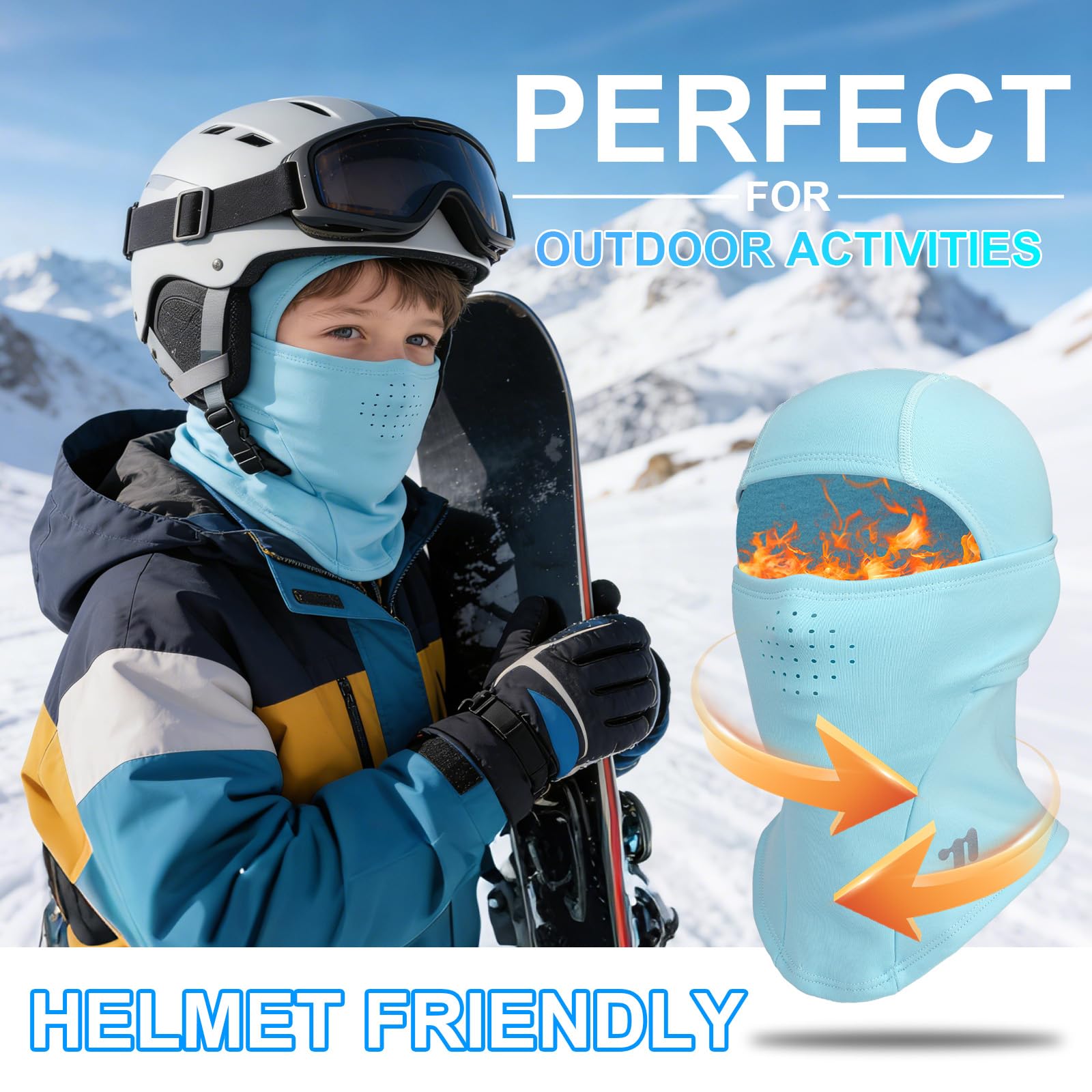Pasamontañas Térmico Respirable Niños 4-12 Años, Invierno Multifunción Prueba de Viento Forro Polar Máscara de Esquí de Ciclismo Sombreros con Calentador de Cuello, Mascarilla para Niños Niñas