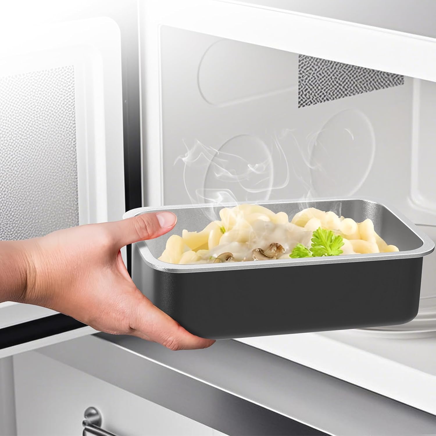 Stainless Steel Bento Box for Adult, 42oz Leak-Proof Lunch Box Containers with Adjustable Divider, Microwave-Safe, Metal Lunchbox with Glass Lid for Work Travel, Black - Image 6