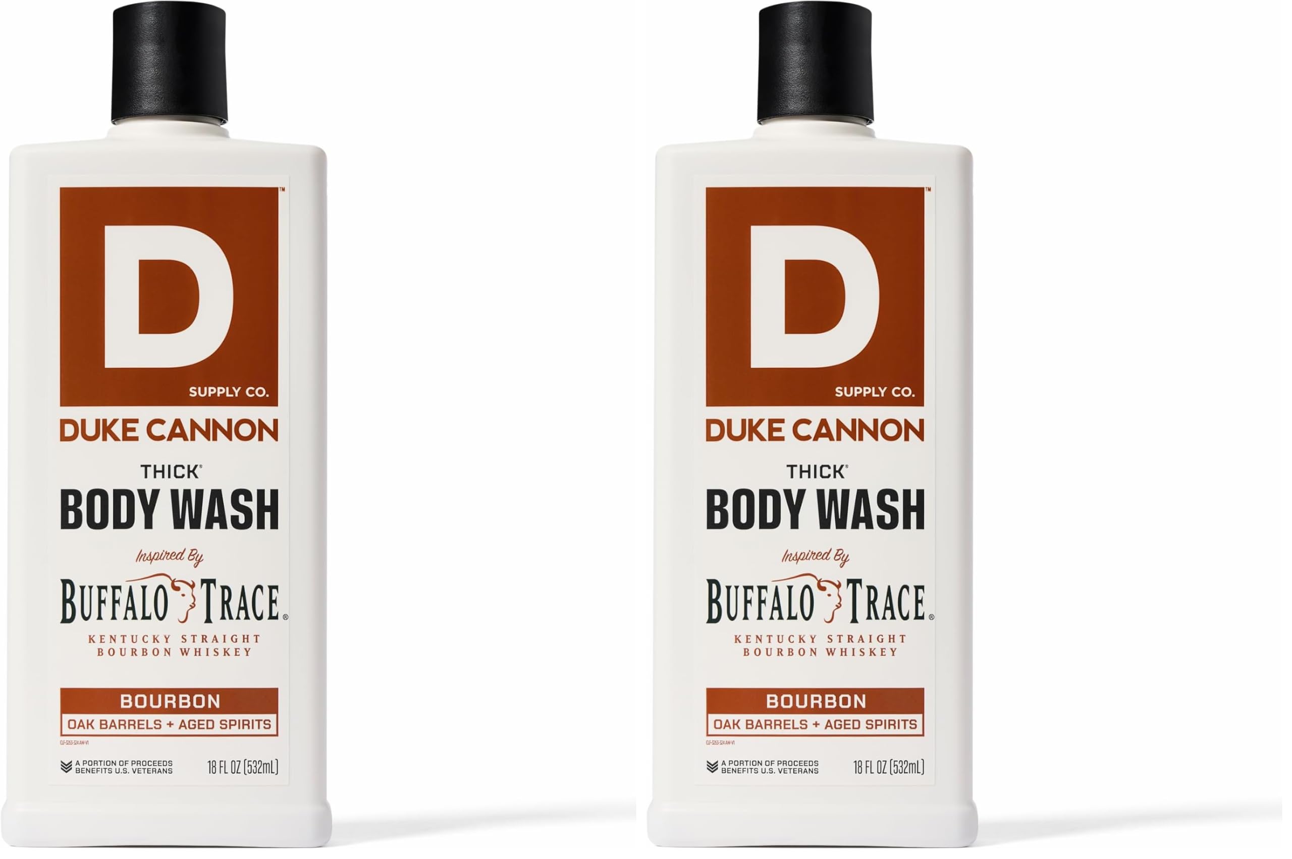 Duke Cannon Supply Co. Thick High Viscosity Body Wash - 3X Thicker, Plant-Based, Mineral-Enriched Body Wash for Men - Big American Bourbon - Mens Body Scrub - Bourbon (18 oz) (Pack of 2)