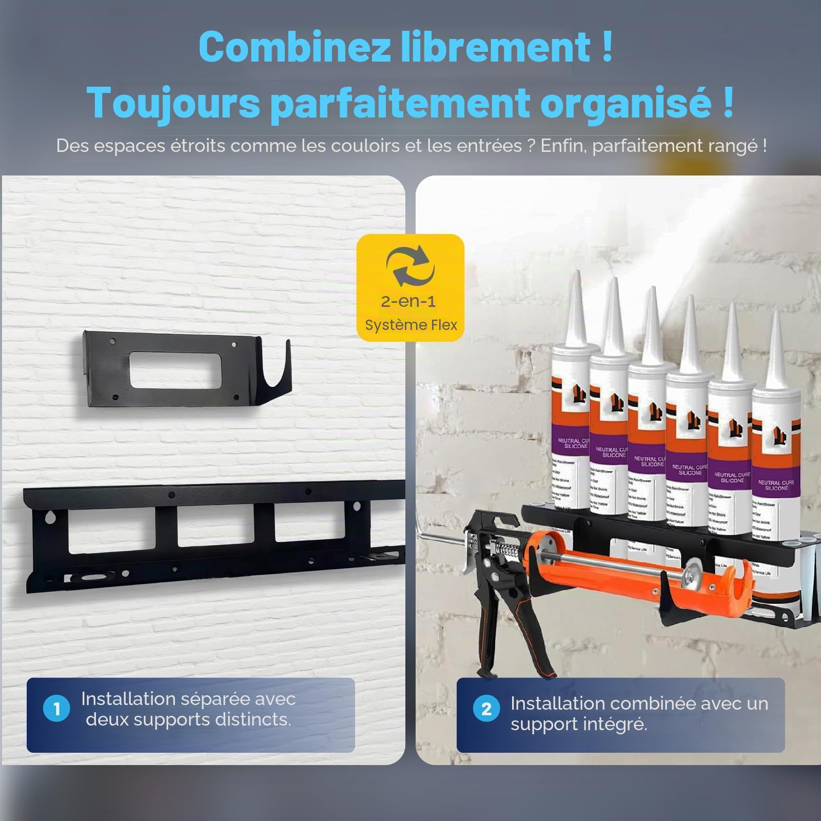 Polyvalent Support Aerosol, Support Cartouche Silicone Utilitaire, Support Mural pour Flacon Pulvérisateur, 6 Trous Pour Tubes en Silicone，Pot Rack Studio Pour Garage, Atelier et Maison