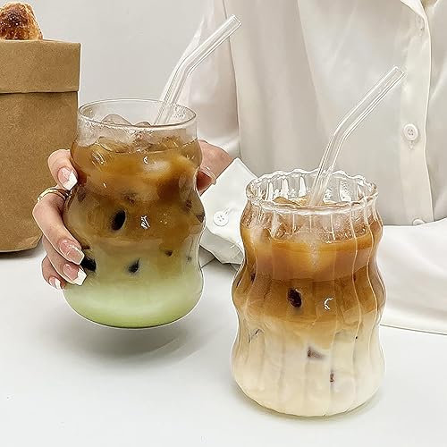 Miniatura 2 de 2 vasos de vidrio acanalado de 18 onzas de vidrio vintage para beber vasos de cóctel ondulados para café helado, jugo, bebidas y leche