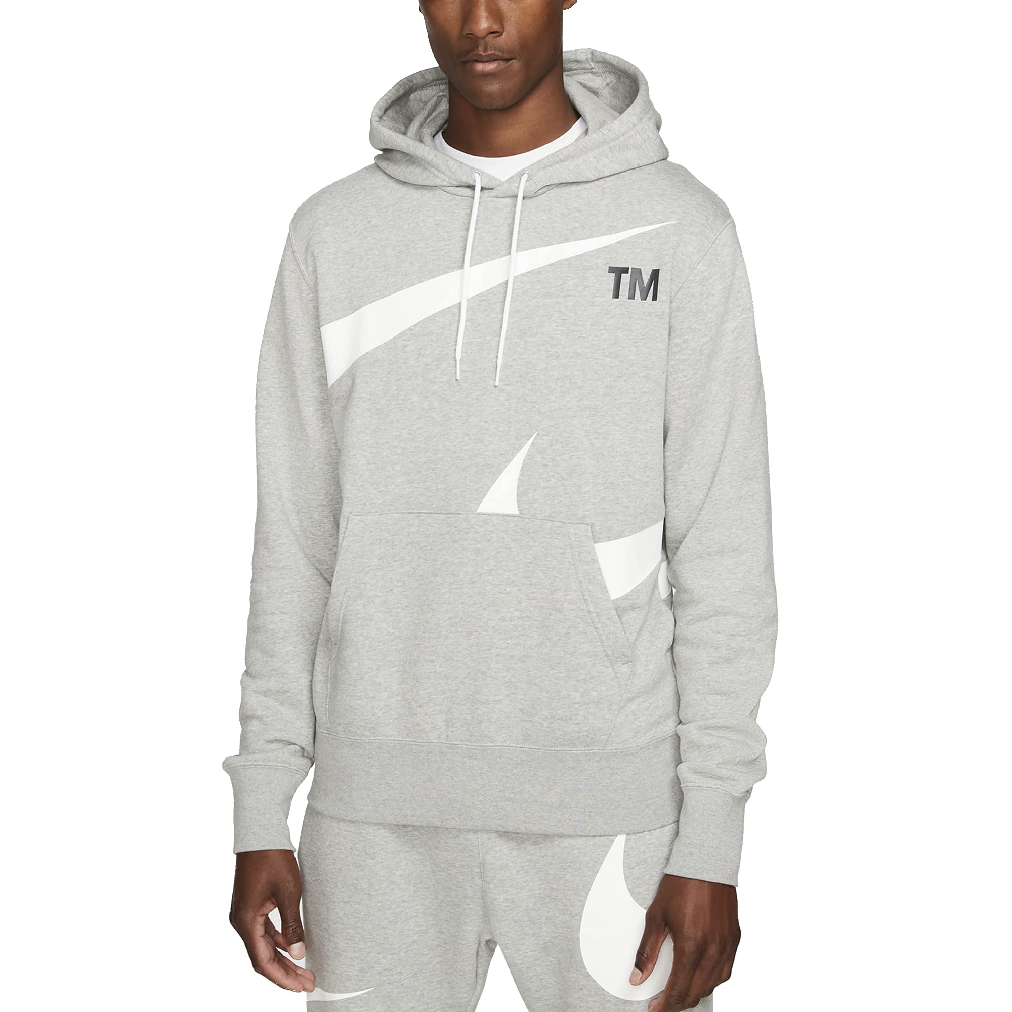 Nike Sportswear NSW Brushed Swoosh Fleece Pullover Hoodie Grey White Size Large