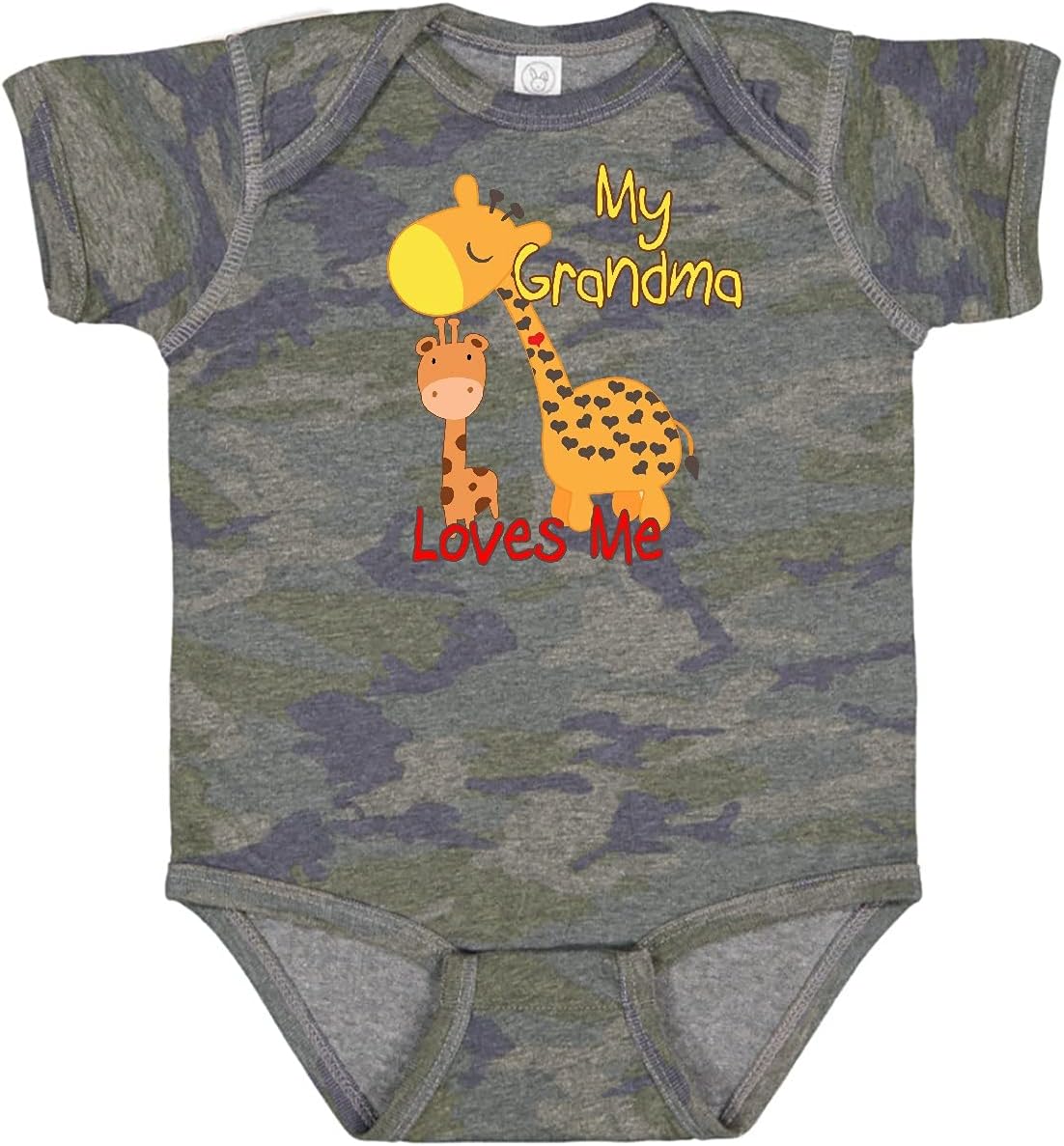 inktastic My Grandma Loves Me Giraffe Baby Bodysuit