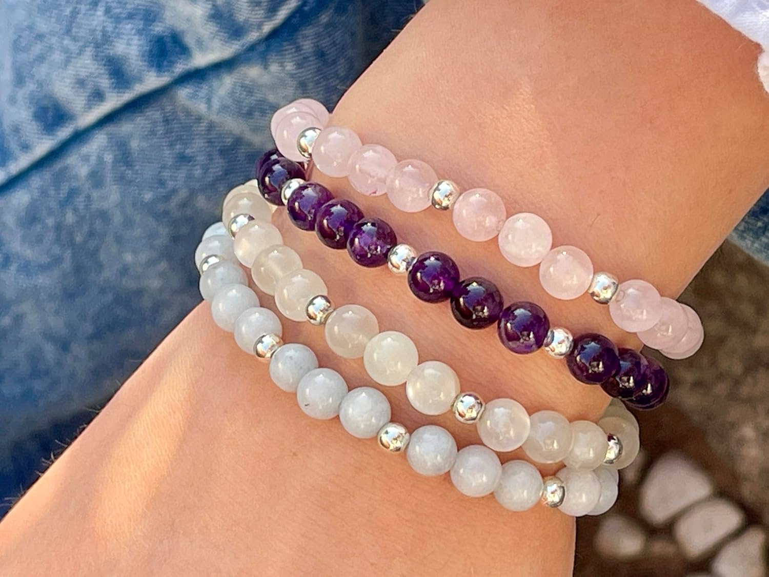 Edelsteinarmband aus Natursteinen & Edelstahlperlen 4 mm – Spirituelle Kraftsteine – Handgemachtes Geschenk für Freundin, Mama & Lieblingsmensch