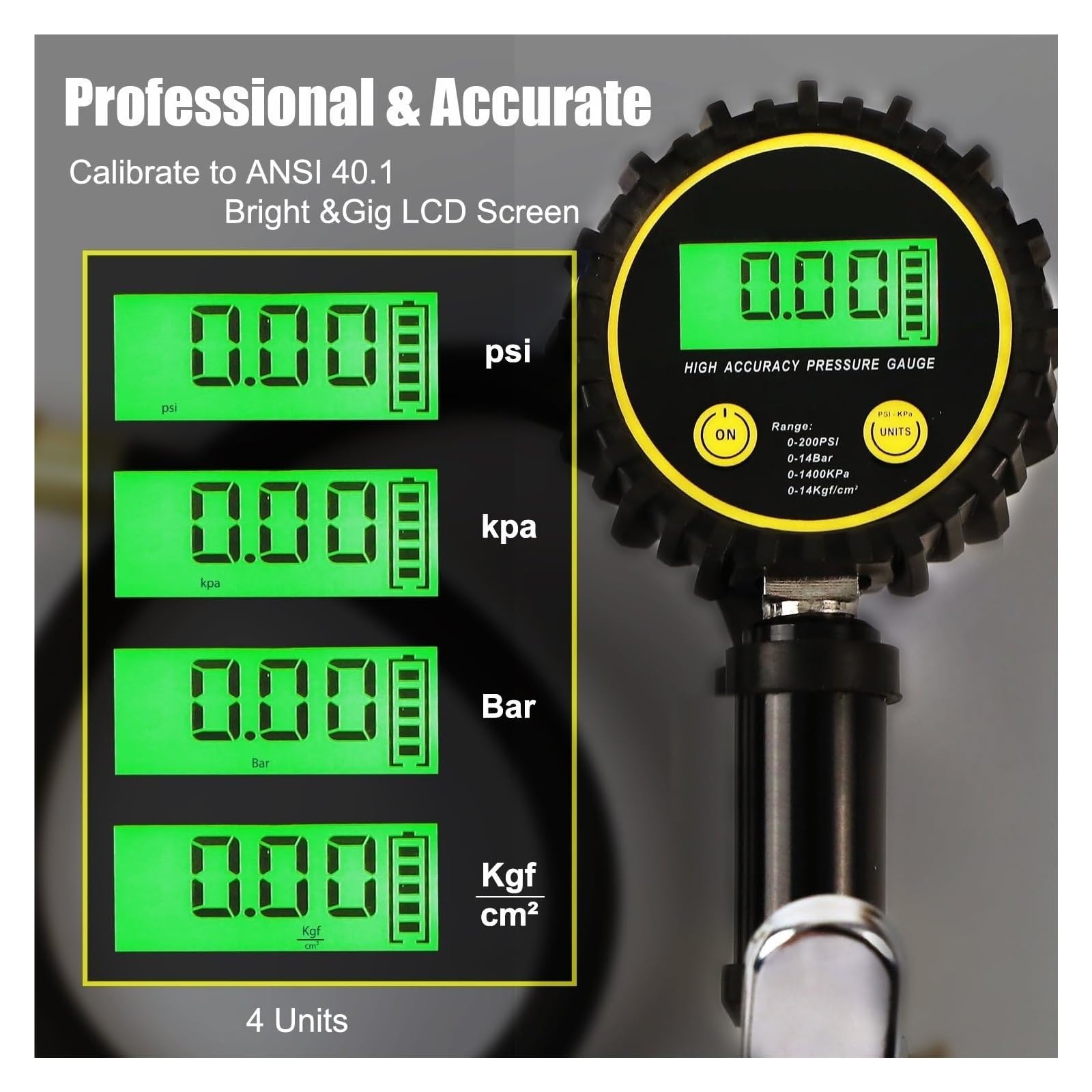Manómetro de neumáticos Medidor De Presión De Neumáticos E Inflador Digital, Medidor De Inflado De Neumáticos De 200 PSI, Accesorios De Herramientas De Aire For Inflador De Neumáticos De Alta Resisten