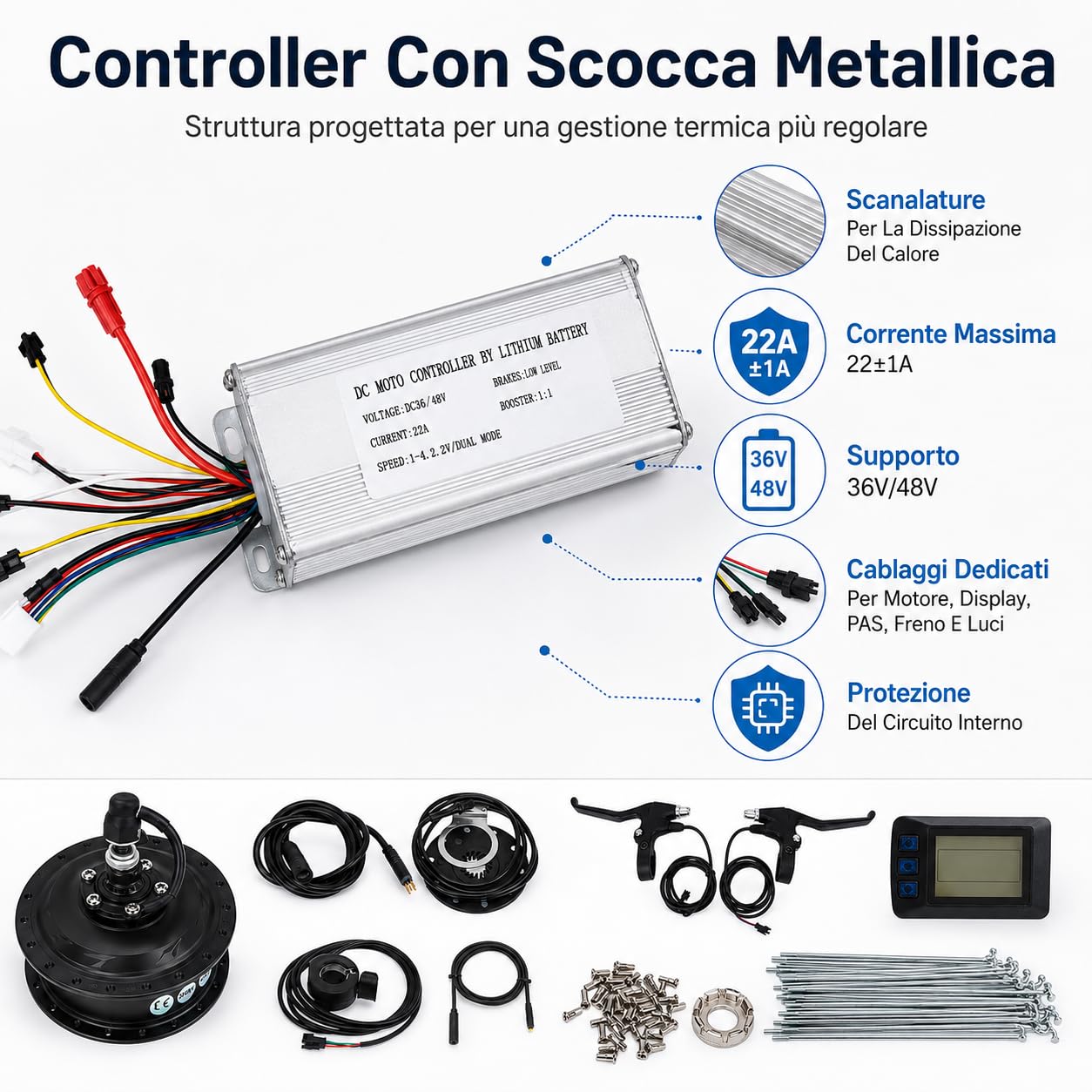 Kit conversione bici elettrica 48V 500W Motore posteriore M3 | Display Meter Controller, Shell in metallo, Kit completo fai da te, Per raggi delle ruote
