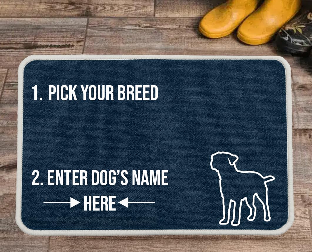 PET REBELLION | Personalised Extra-Large Pet Feeding Mat | Absorbent & Machine Washable | Customisable with Your Pet's Name | Non-Slip Backing | Border Terrier Blue