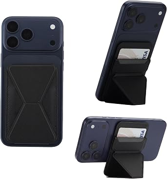 Magnetic Foldable Wallet for iPhone 12-17 Series, MagSafe Compatible Card Holder with Flip Down Stand, RFID Blocking Slim PU Leather Phone Wallet Sleeve for Galaxy Magnetic Case Black