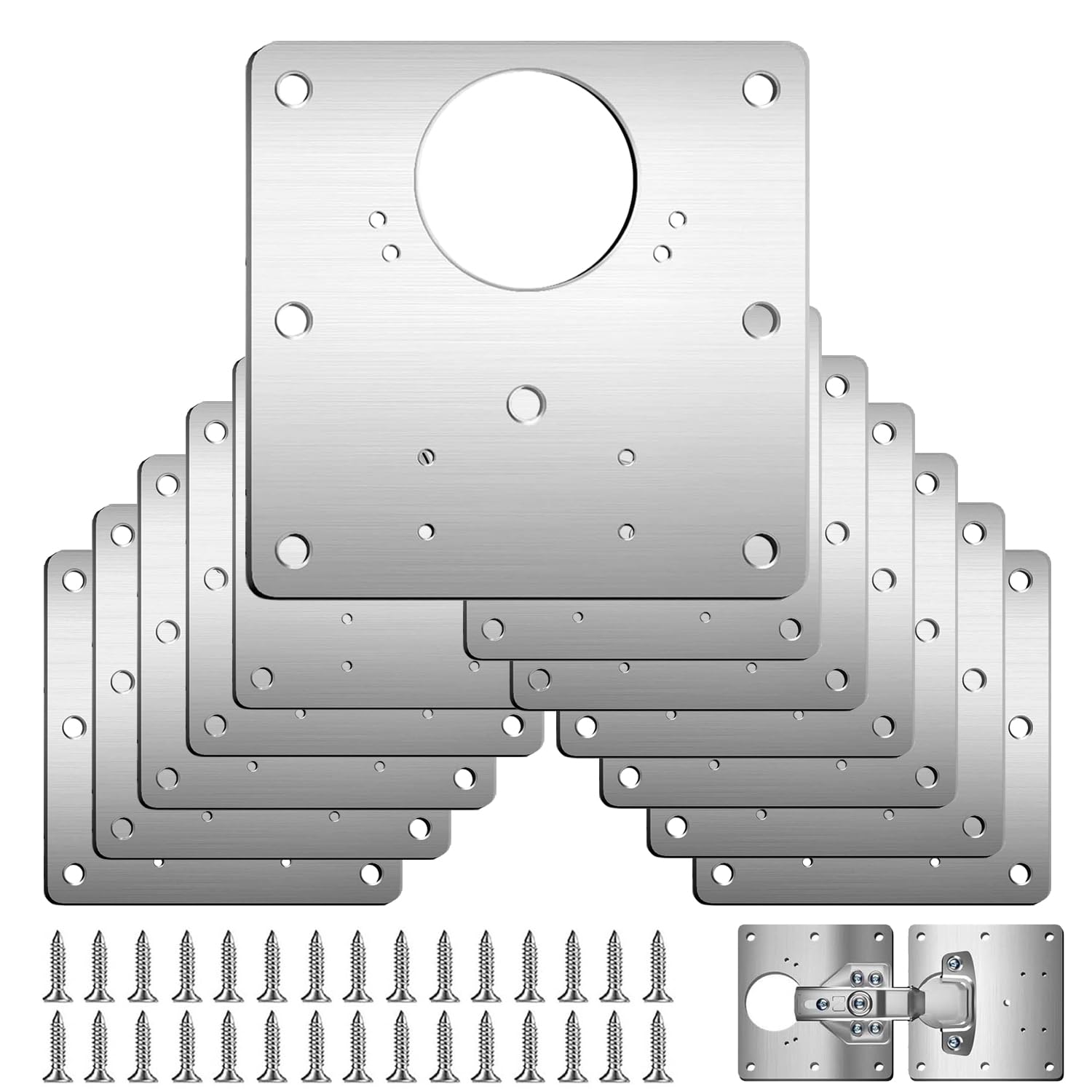 Lemiyoo 12pcs Hinge Repair Plate Kit,Cabinet Door Metal Hinge Repair Plates for Cupboard,Wardrobe,Kitchen Doors Replacement (12)