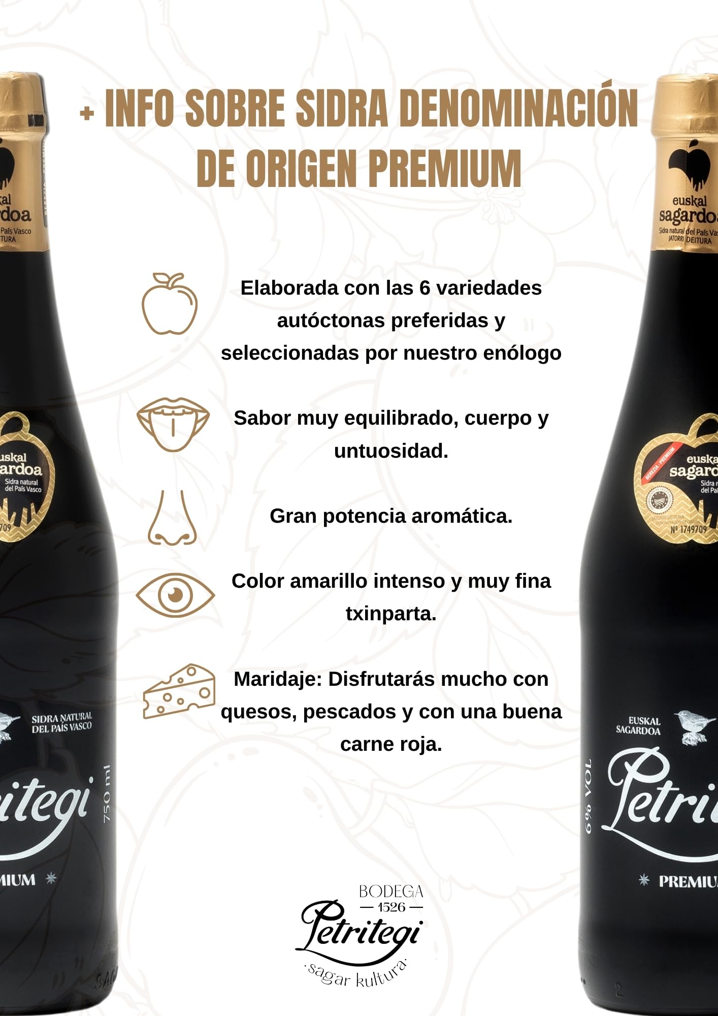 Sidra Natural Petritegi D.O. Premium Edición Limitada Euskal Sagardoa 100% Manzana Autóctona Vasca 6% vol Pack 6