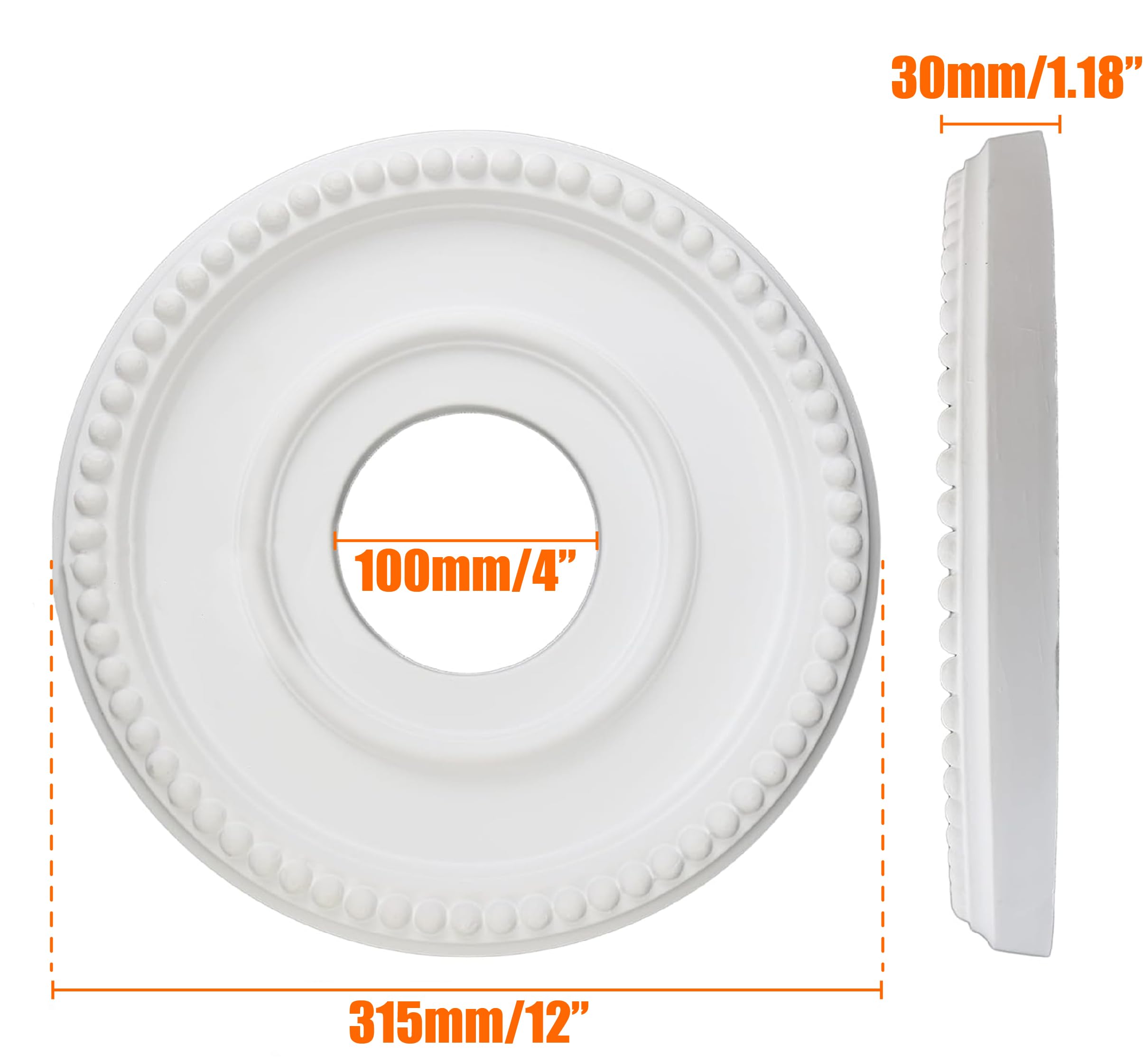 12 Inch OD x 4inch ID White Ceiling Medallion Plate – PU Plastic Decorative Cover for Fan, Light Fixtures, Chandelier Canopies – Traditional, Retro, and Minimalist Home Lighting Replacement — Amazon image 3
