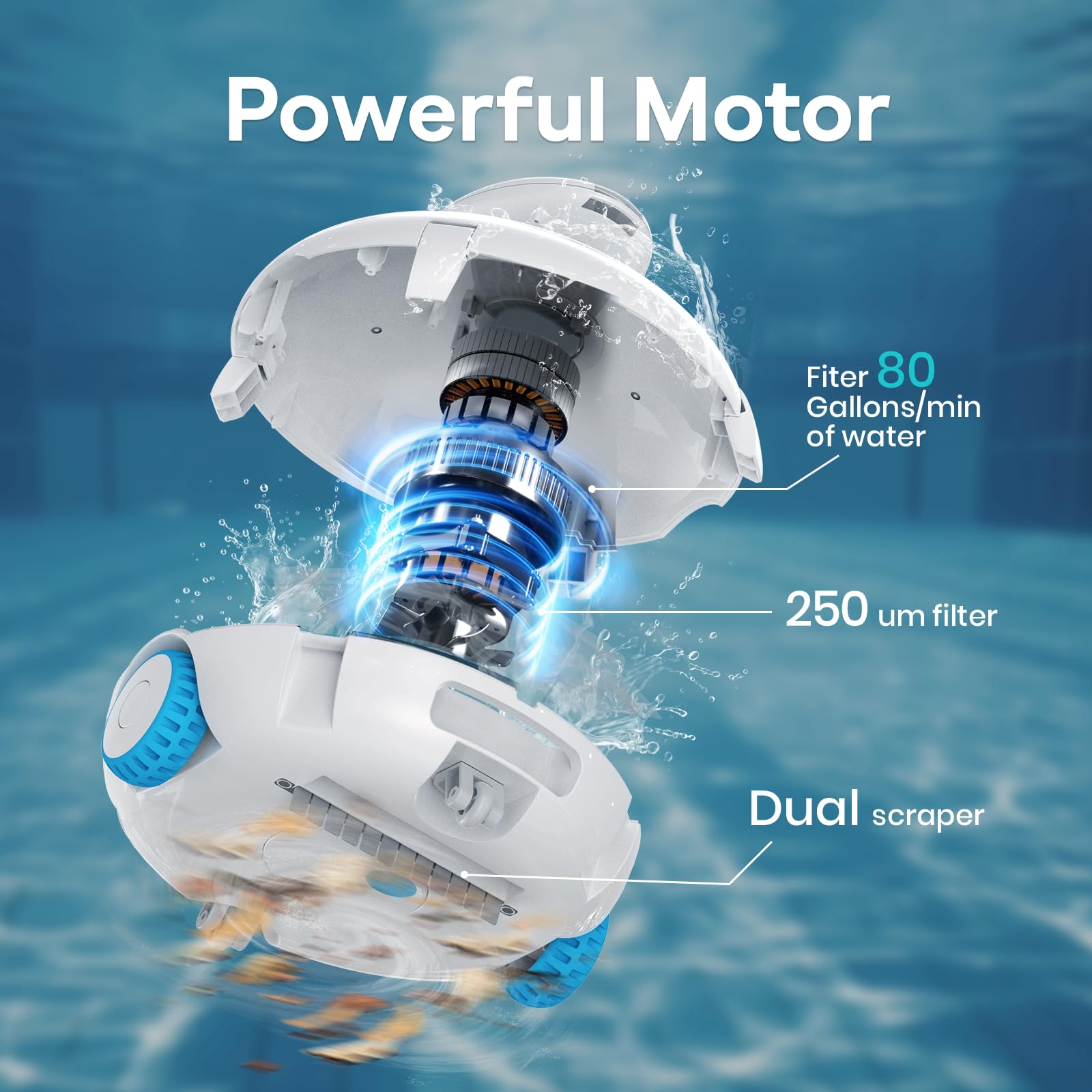 [2026 Novità] Aspiratore robotico per piscina per piscine piatte sopra e sotterranee | Autonomia 120 minuti, potente aspirazione, leggero, auto-parcheggio, robot aspirapolvere per piscine piatte fino a 1140 mq