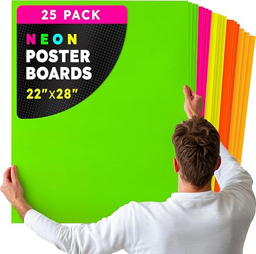 Hygloss Tablero grande de póster de 22 x 28 pulgadas, paquete a granel de 25 tableros de póster de colores neón surtidos, 10 puntos de grosor para
