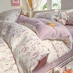 Sedefen Ensemble de literie Florale Rose Couvercle Reine Jaune 3 Pièces avec Bleu Botanical Spring Garden Flower Imprimé Coquette Comforter Cover pour les filles