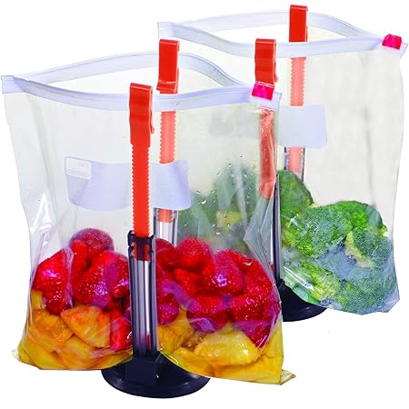 Jokari Suction Cup Fortified Baggy Rack 2 Pack For More Stability When Filling Plastic Freezer Storage Zip Lock Bags. Sturdy Clips Hold Containers Open to Pour Leftovers and Meal Prep Ingredients.
