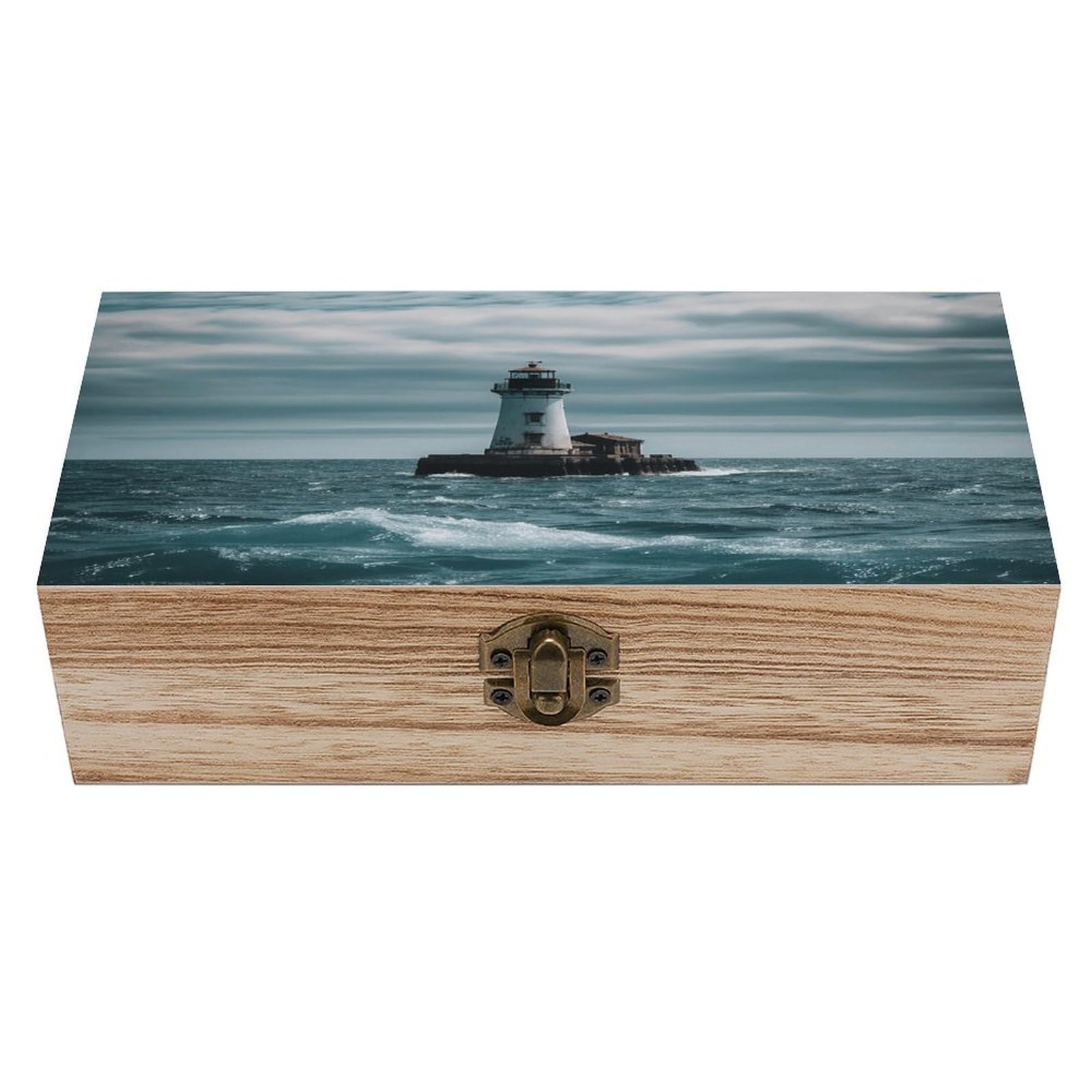 VstaDank Lighthouse Ocean Wooden Storage Box Wooden Keepsake Box with Hinged Lid Exquisite Solid Wood Decorative Jewelry Case Memory Box for Jewelry Photos Letters Crafts Trinkets